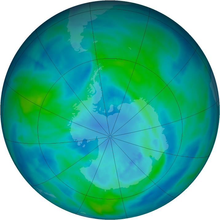Antarctic ozone map for 30 March 2013